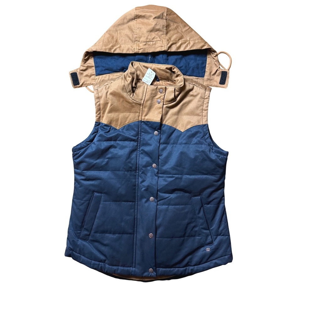 Legendary Whitetails Mens Hooded Vest Navy Tan Quilted Workwear POLW-1187 MD